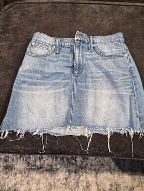 Madewell Light Blue Denim Mini Skirt with Raw Hem
